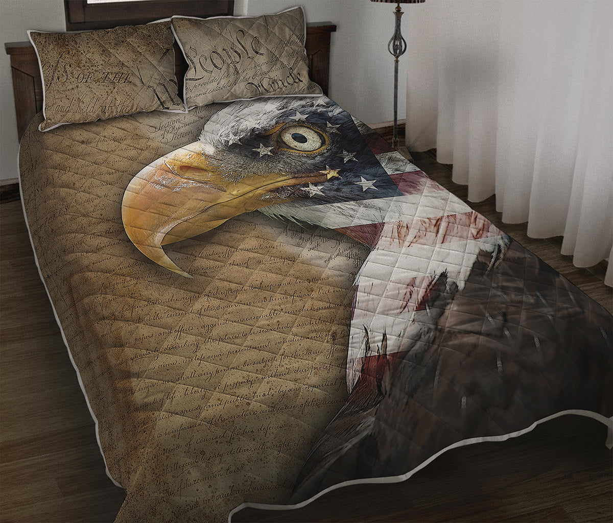 American Land Of Liberty Print Quilt Bed Set