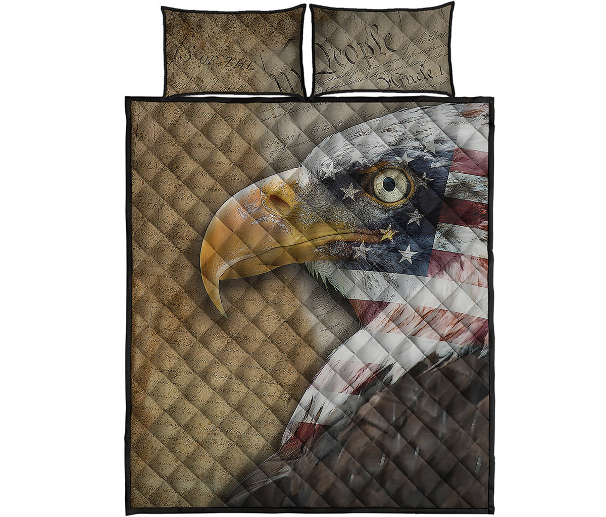 American Land Of Liberty Print Quilt Bed Set