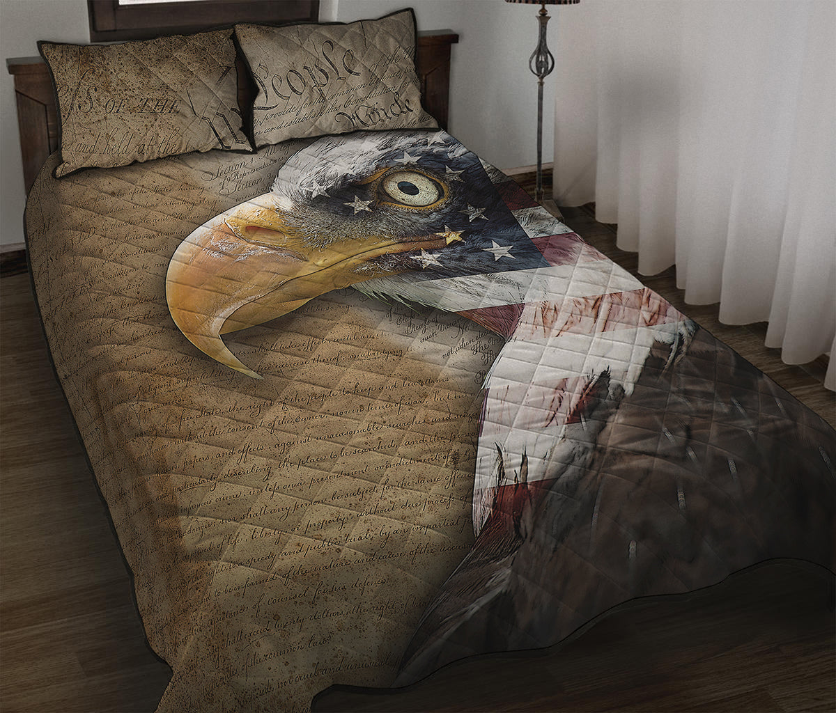 American Land Of Liberty Print Quilt Bed Set
