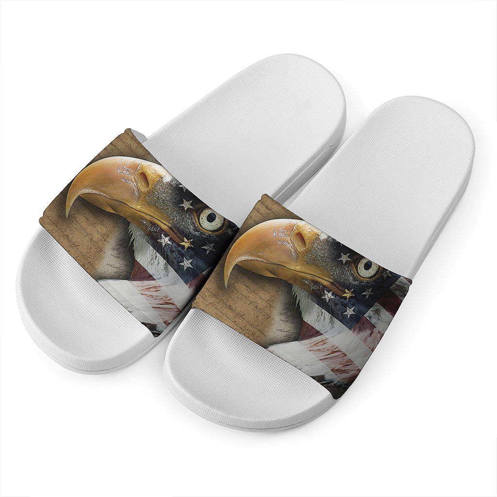 American Land Of Liberty Print White Slide Sandals