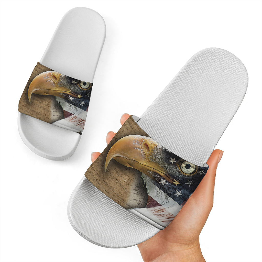 American Land Of Liberty Print White Slide Sandals