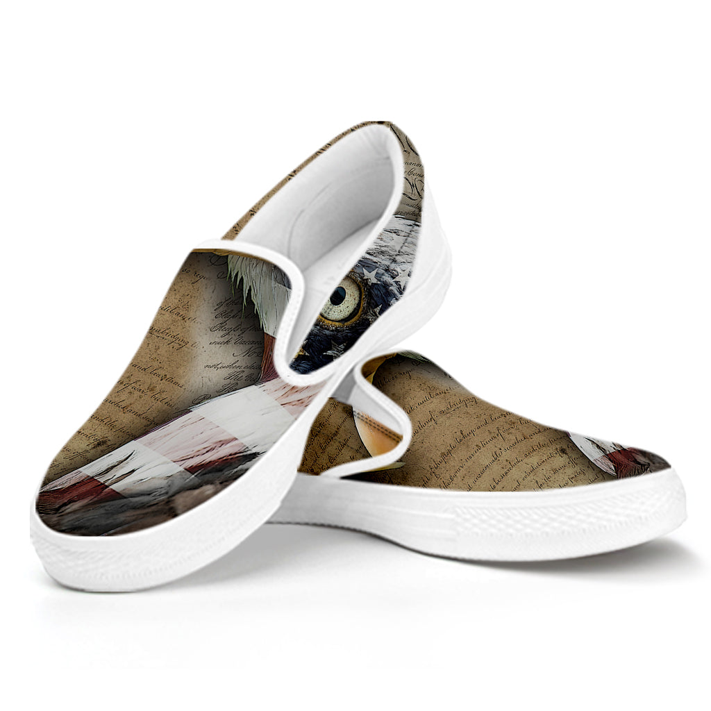American Land Of Liberty Print White Slip On Shoes