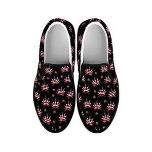 American Marijuana Leaf Pattern Print Black Slip On Shoes