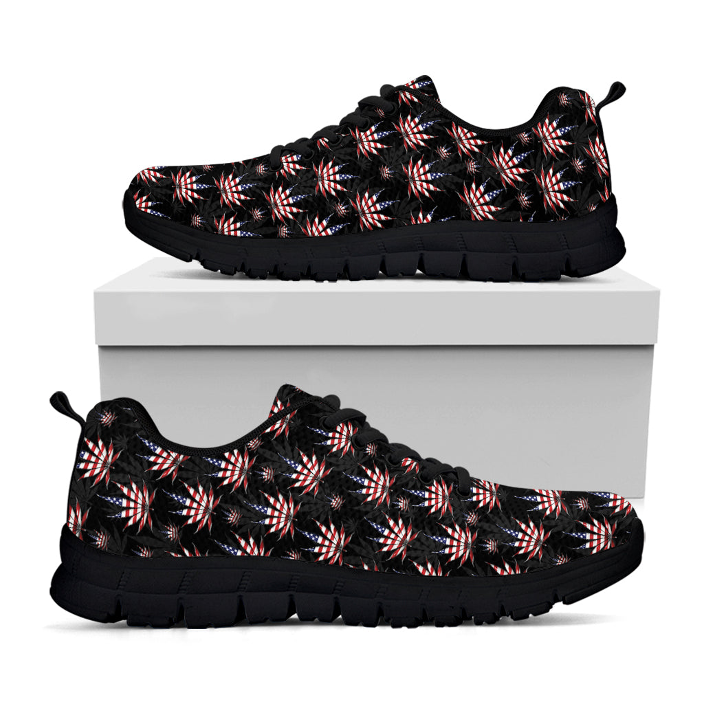 American Marijuana Leaf Pattern Print Black Sneakers