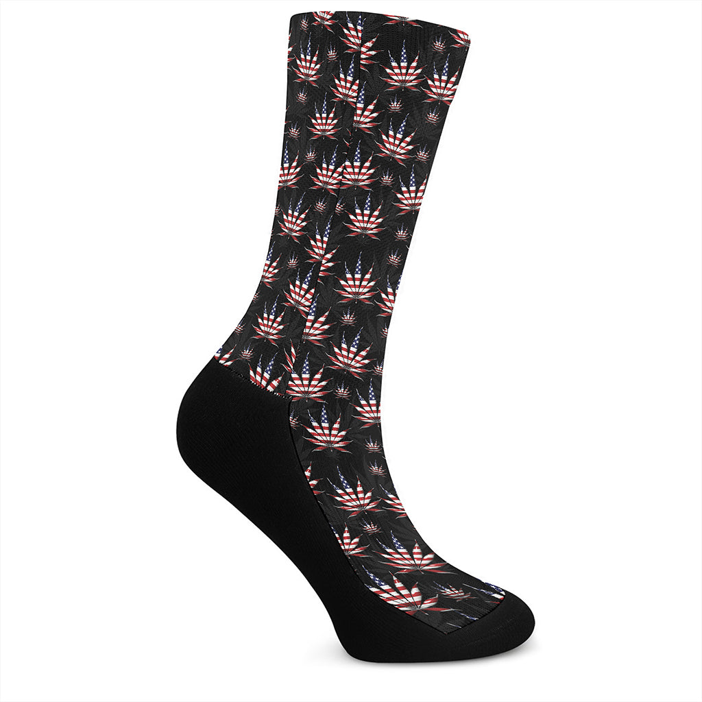 American Marijuana Leaf Pattern Print Crew Socks