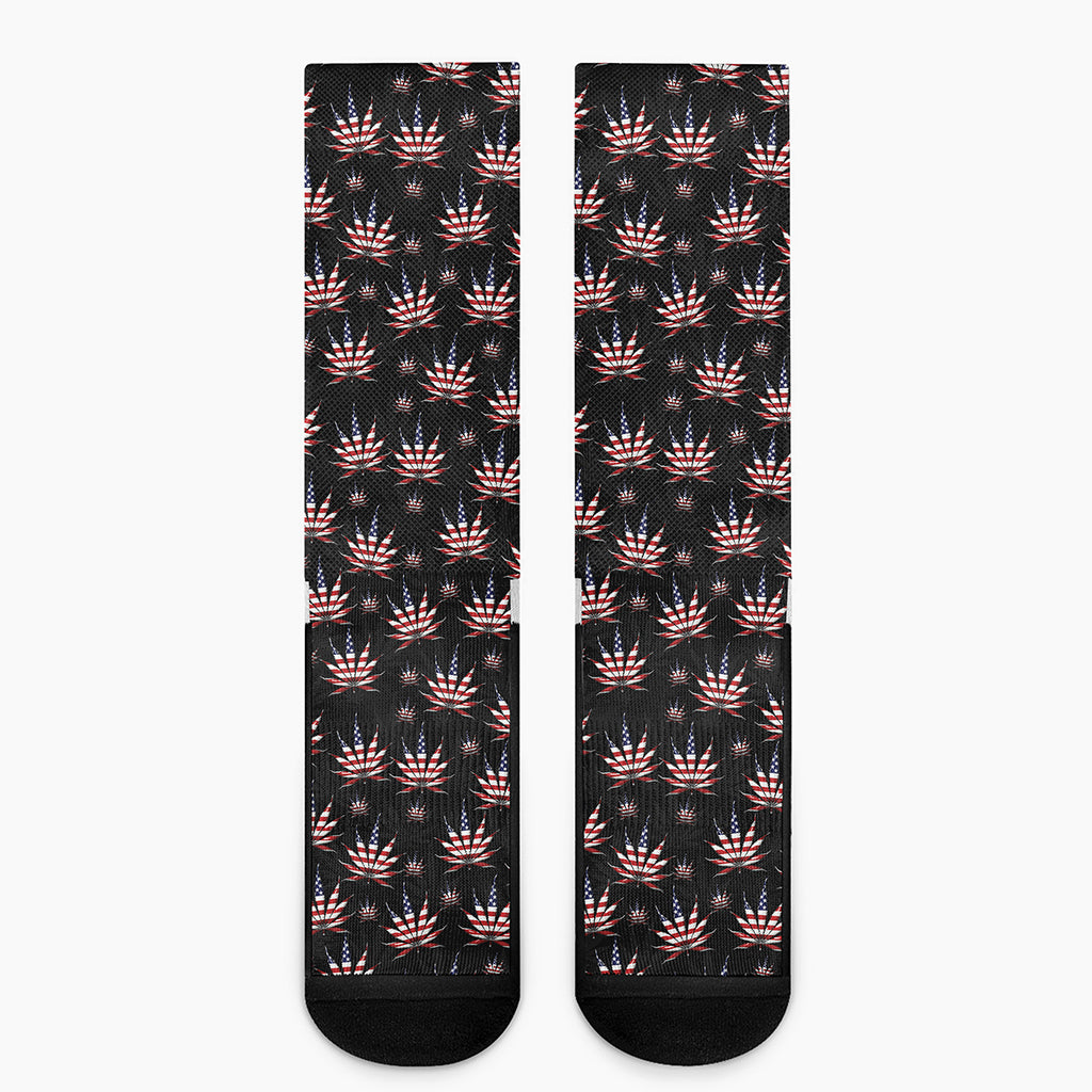 American Marijuana Leaf Pattern Print Crew Socks