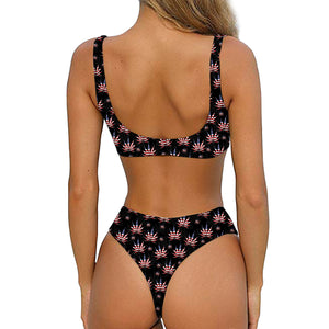 American Marijuana Leaf Pattern Print Front Bow Tie Bikini