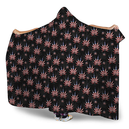 American Marijuana Leaf Pattern Print Hooded Blanket