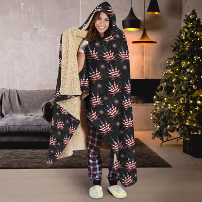 American Marijuana Leaf Pattern Print Hooded Blanket