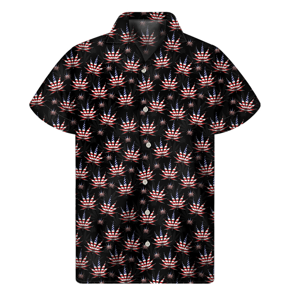 American Marijuana Leaf Pattern Print Men's Short Sleeve Shirt