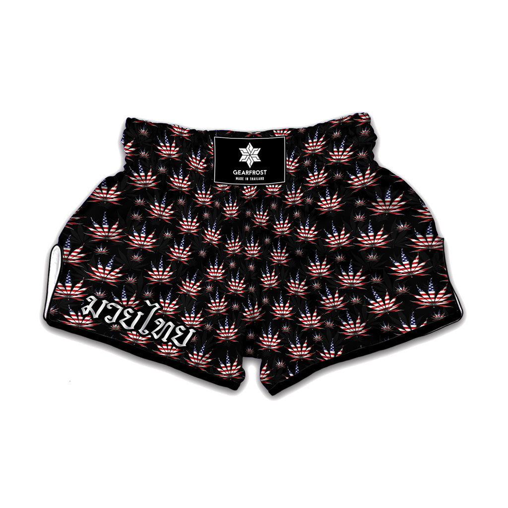 American Marijuana Leaf Pattern Print Muay Thai Boxing Shorts