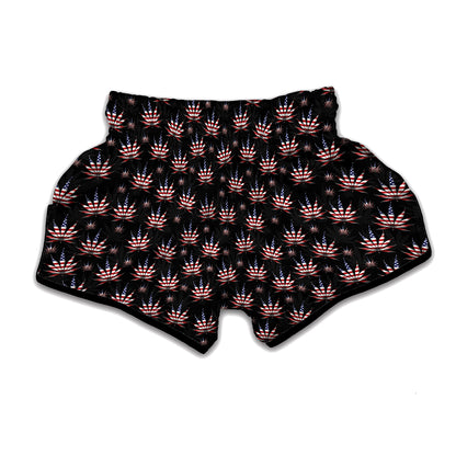 American Marijuana Leaf Pattern Print Muay Thai Boxing Shorts
