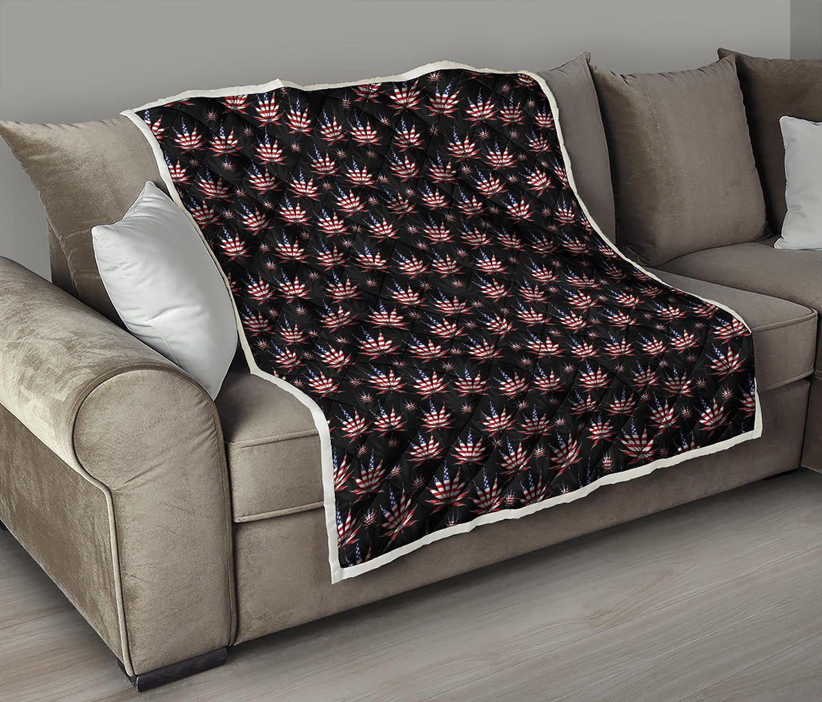 American Marijuana Leaf Pattern Print Quilt