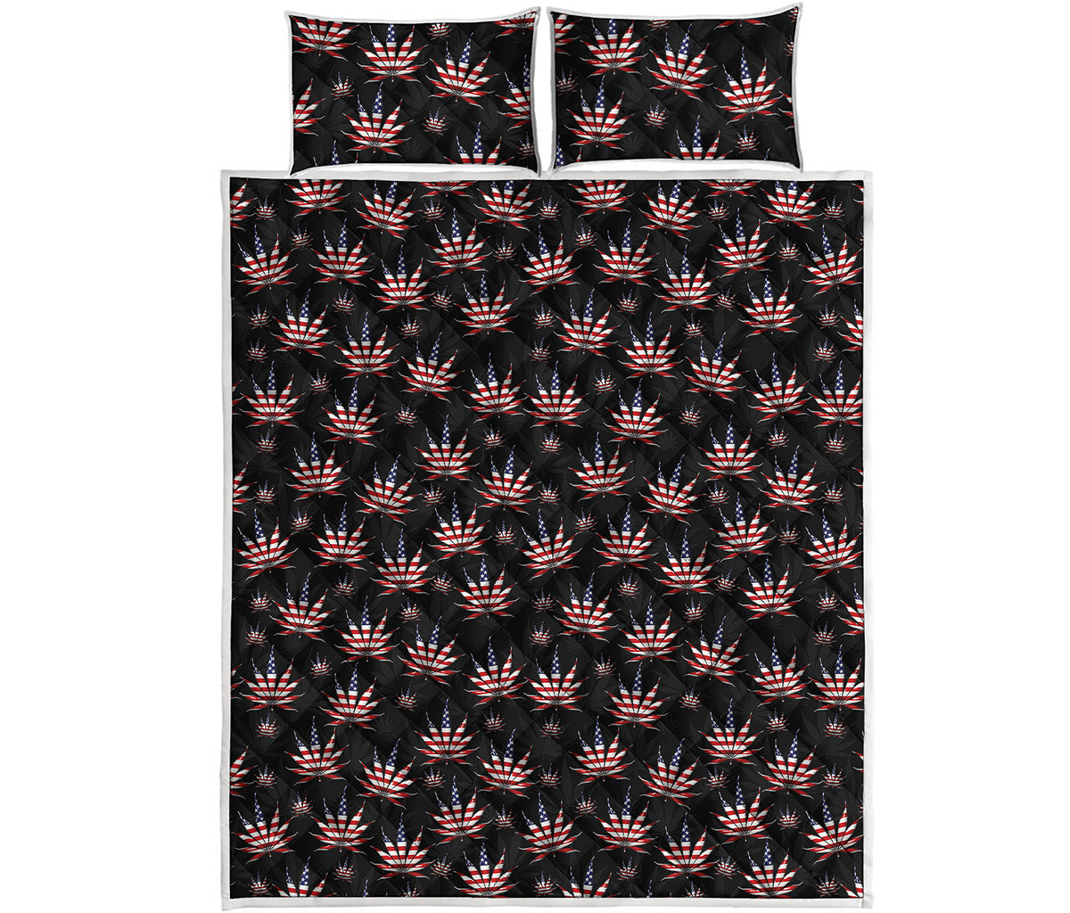 American Marijuana Leaf Pattern Print Quilt Bed Set