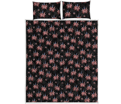 American Marijuana Leaf Pattern Print Quilt Bed Set