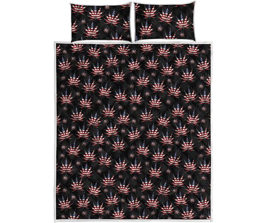 American Marijuana Leaf Pattern Print Quilt Bed Set