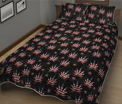American Marijuana Leaf Pattern Print Quilt Bed Set