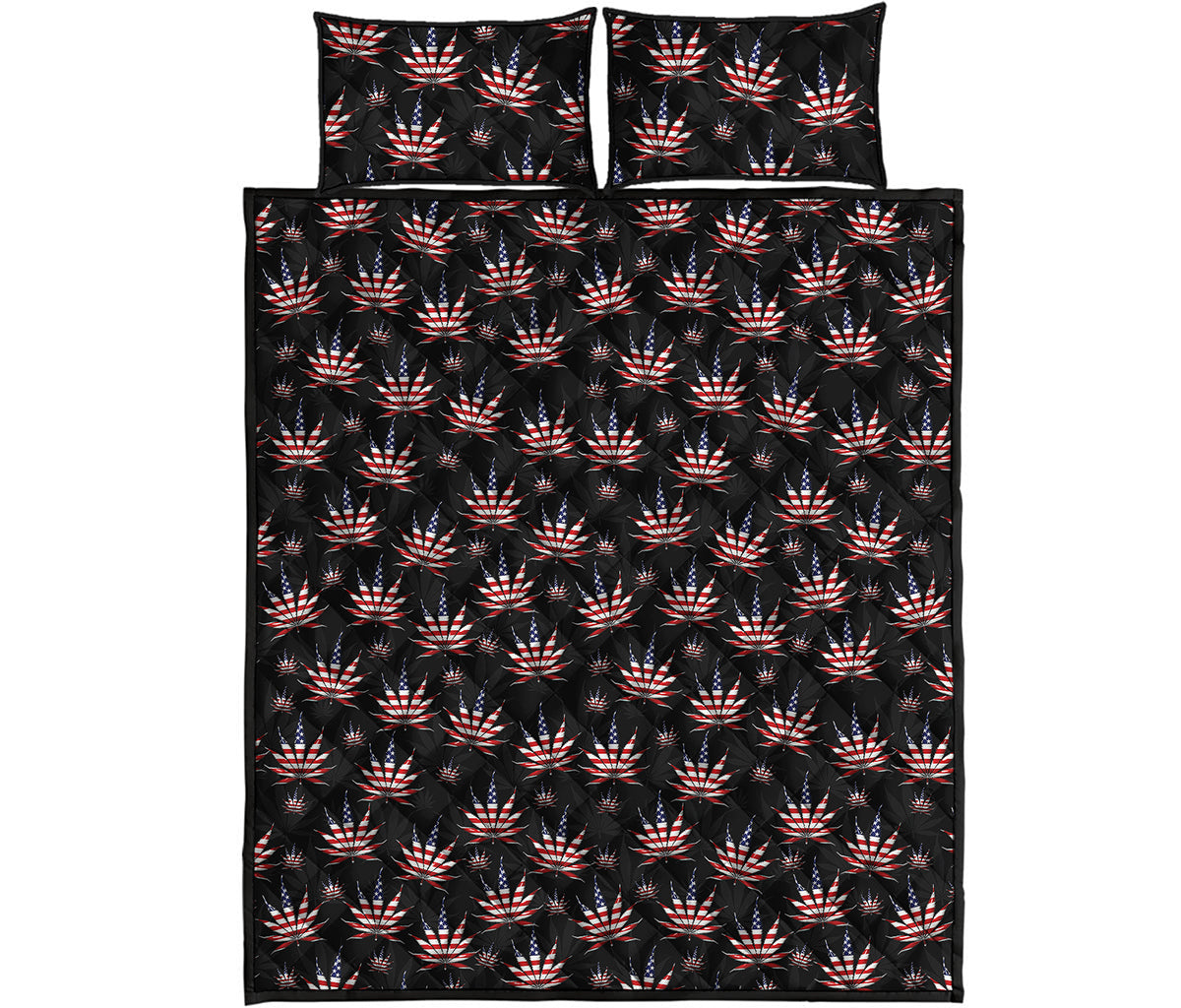 American Marijuana Leaf Pattern Print Quilt Bed Set