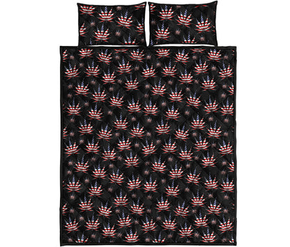 American Marijuana Leaf Pattern Print Quilt Bed Set