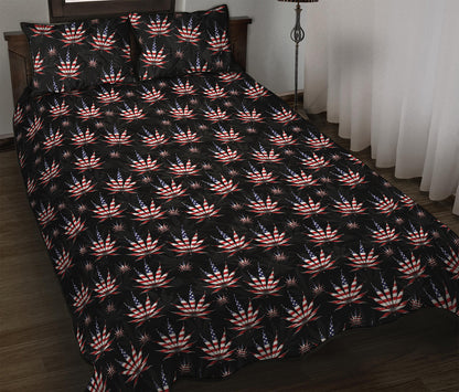American Marijuana Leaf Pattern Print Quilt Bed Set