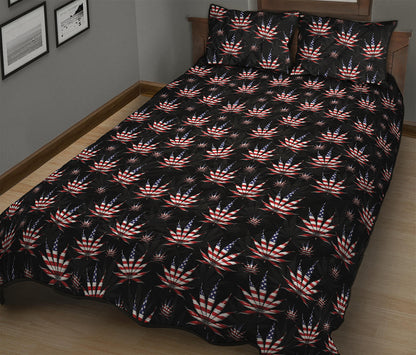 American Marijuana Leaf Pattern Print Quilt Bed Set