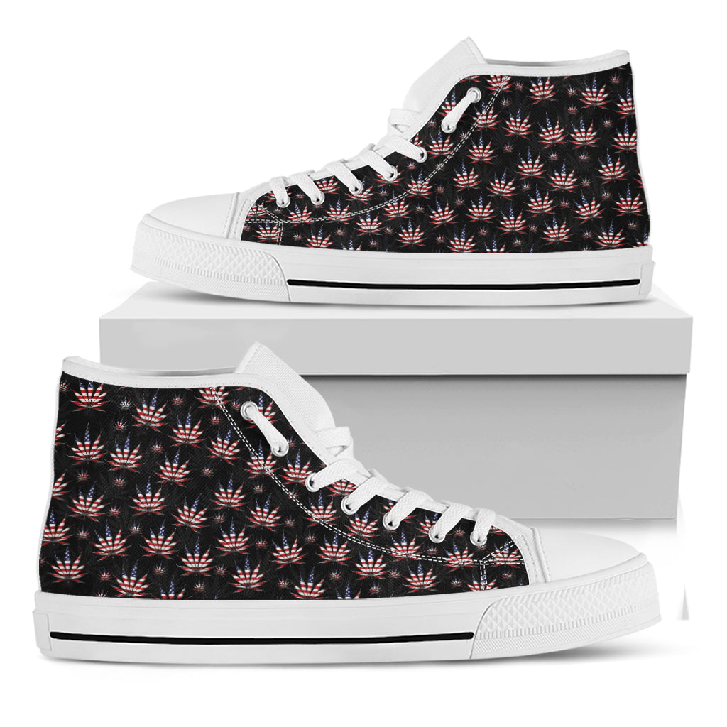 American Marijuana Leaf Pattern Print White High Top Shoes