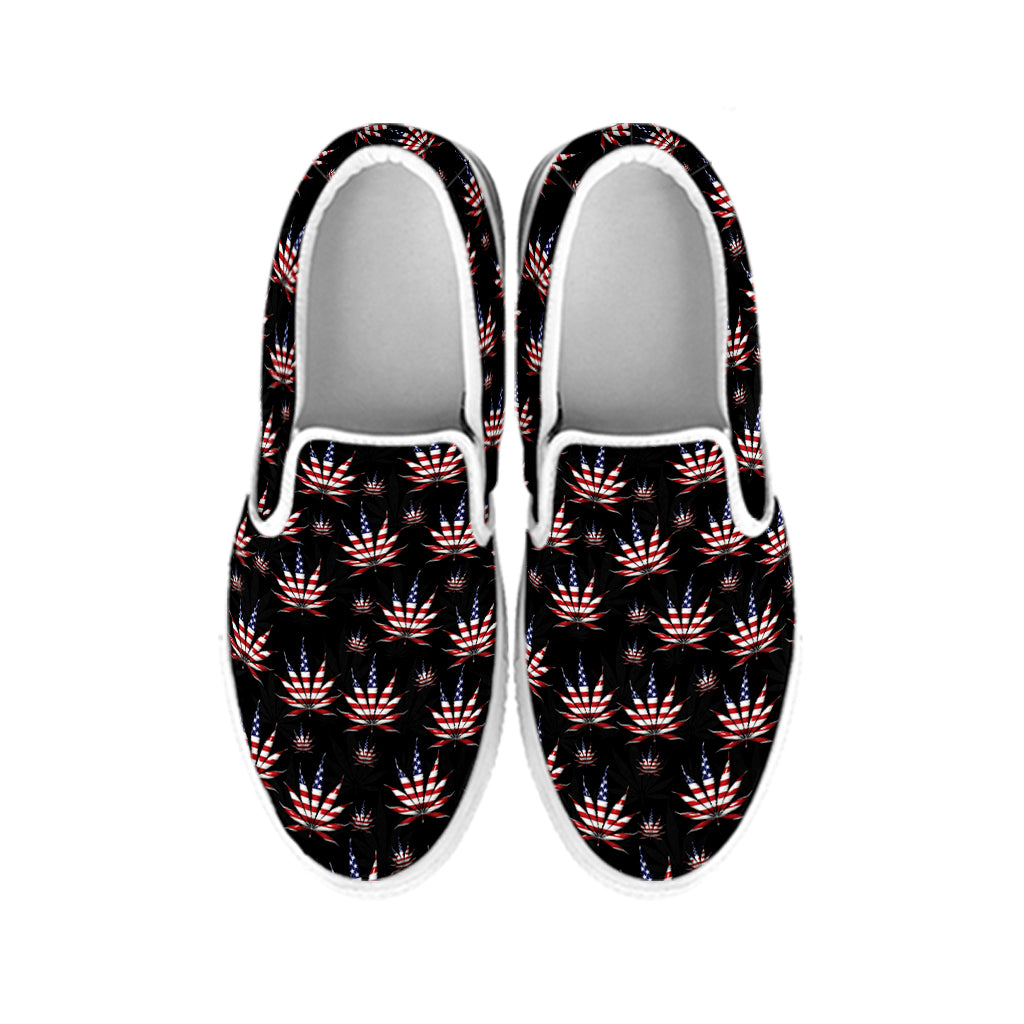 American Marijuana Leaf Pattern Print White Slip On Shoes