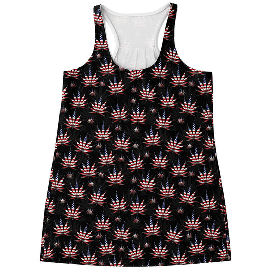 American Marijuana Leaf Pattern Print Women's Racerback Tank Top