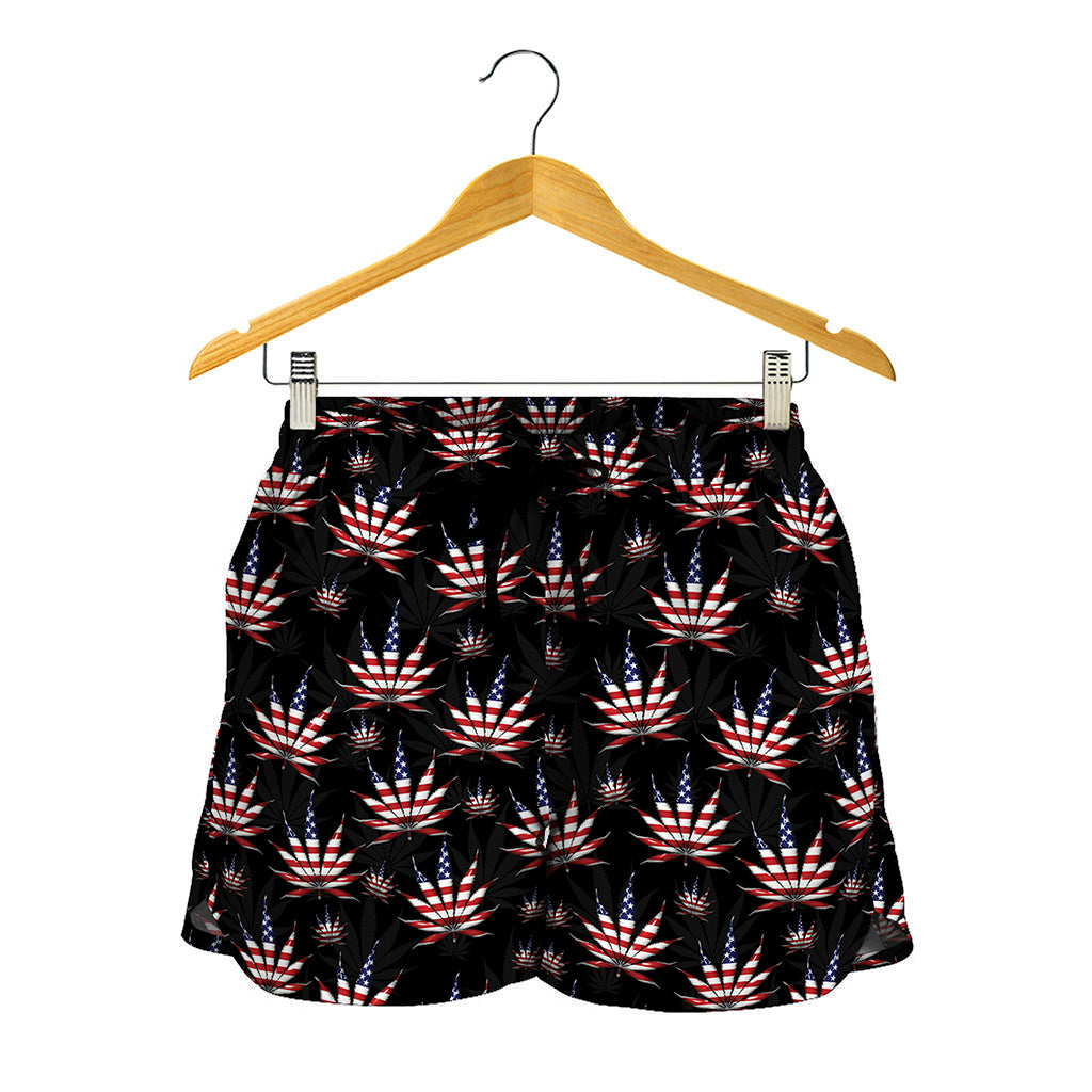 American Marijuana Leaf Pattern Print Women's Shorts