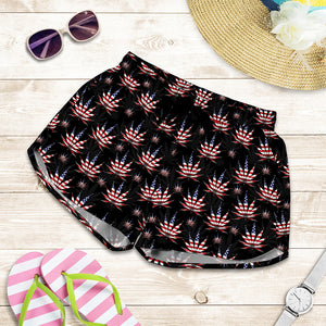 American Marijuana Leaf Pattern Print Women's Shorts