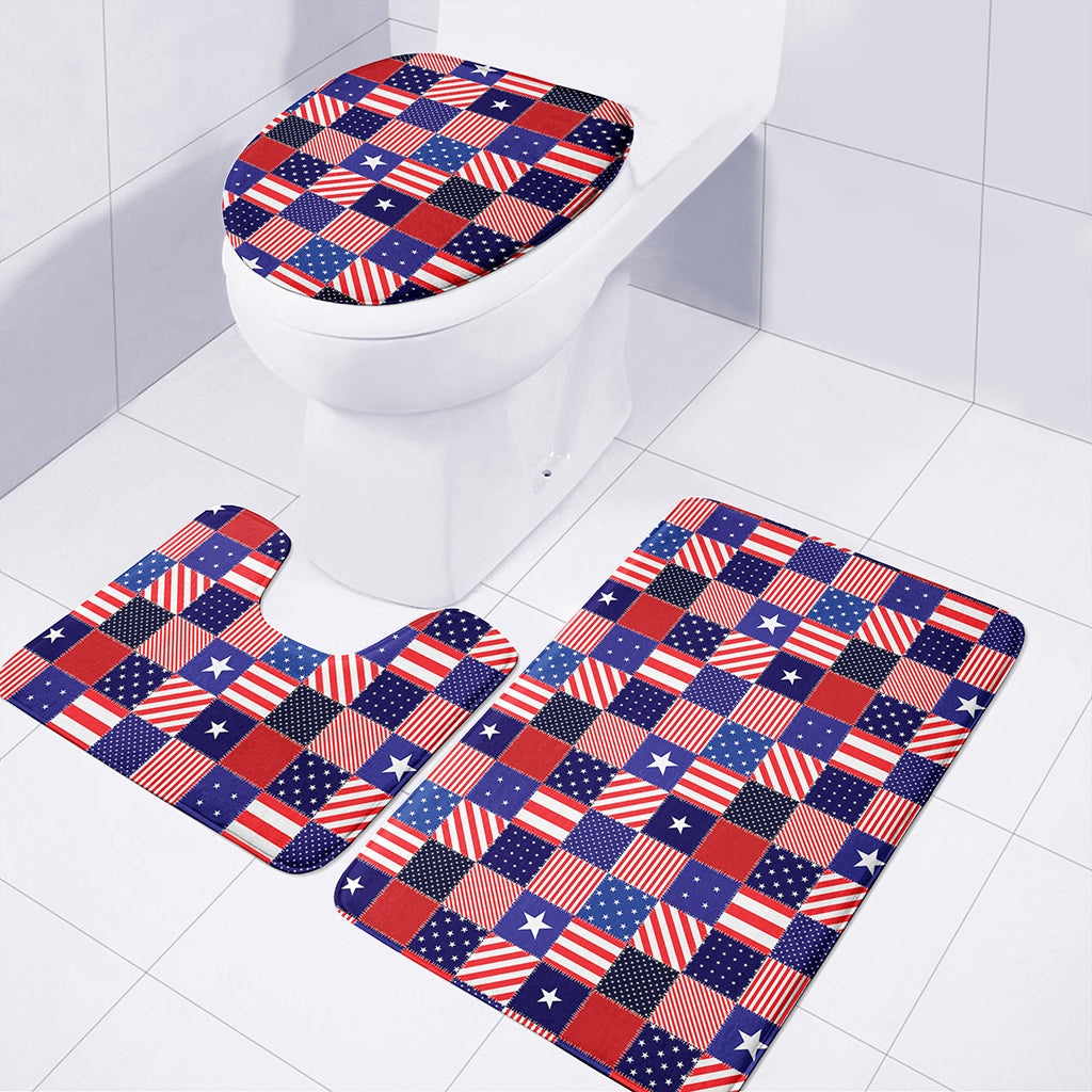American Patriotic Patchwork Print 3 Piece Bath Mat Set