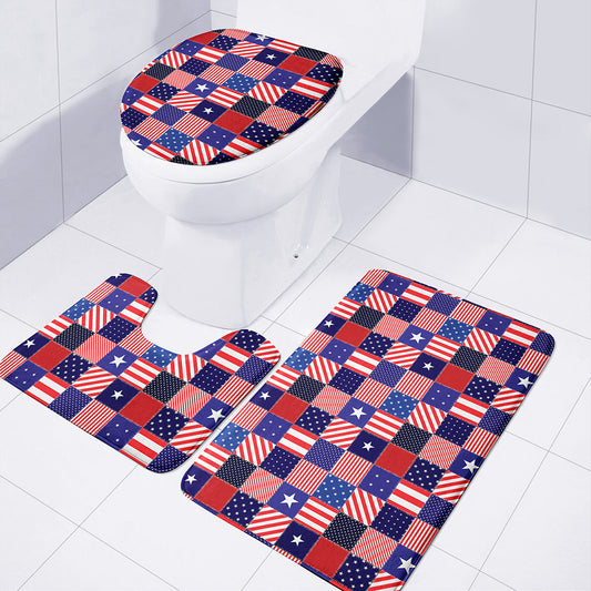 American Patriotic Patchwork Print 3 Piece Bath Mat Set