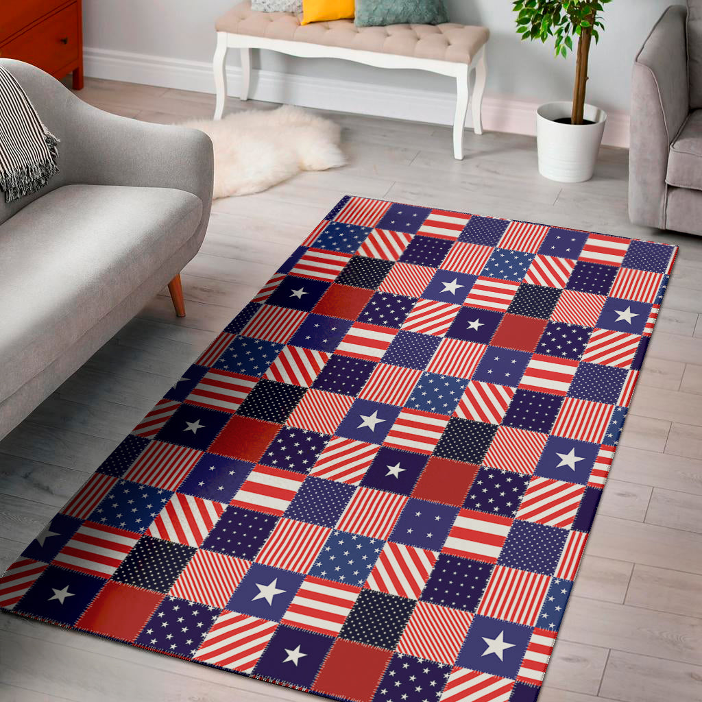 American Patriotic Patchwork Print Area Rug