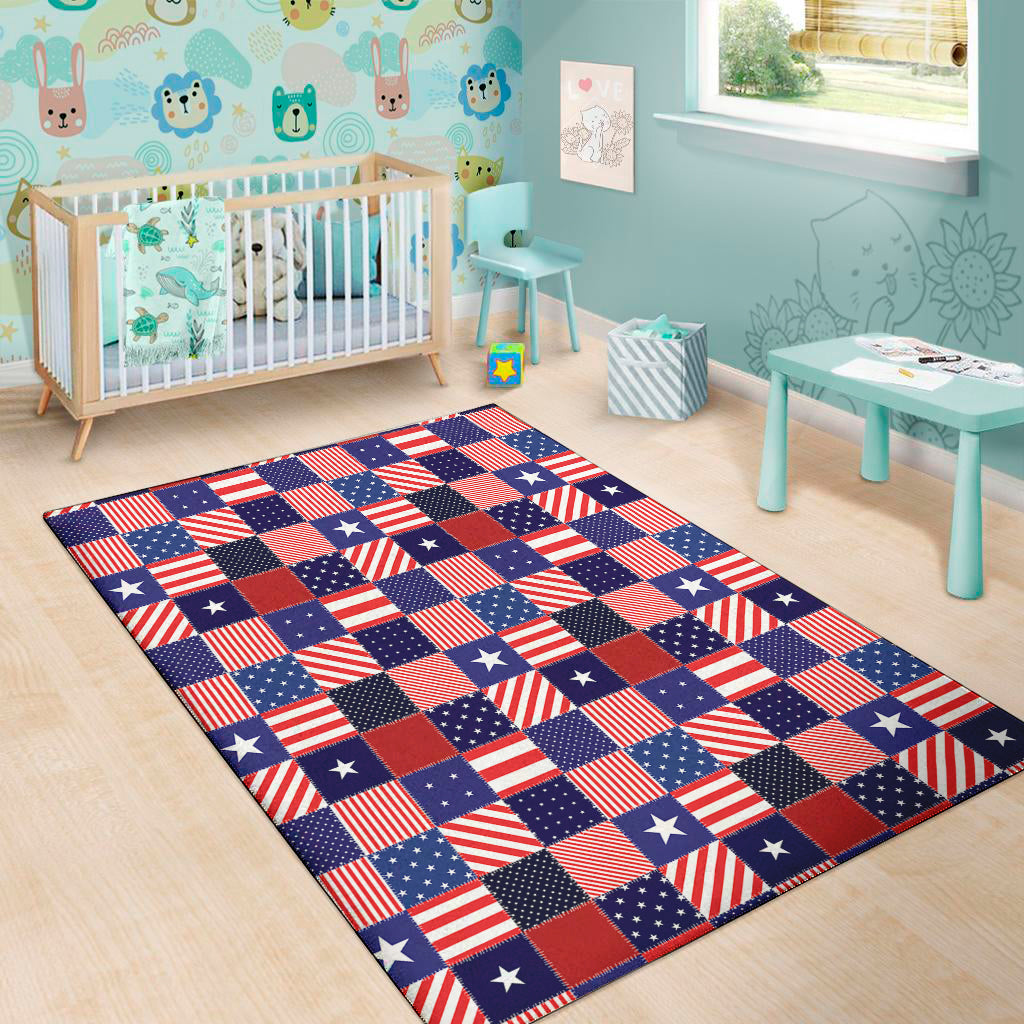 American Patriotic Patchwork Print Area Rug