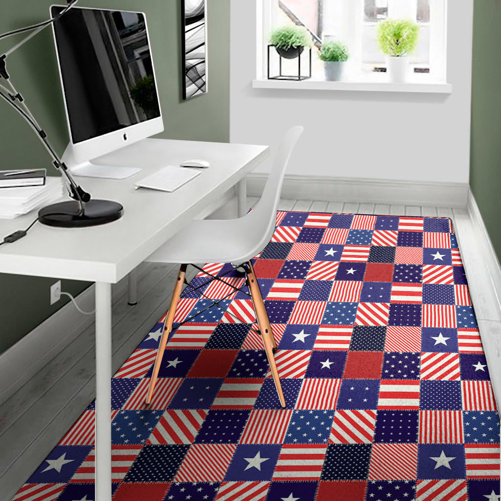 American Patriotic Patchwork Print Area Rug