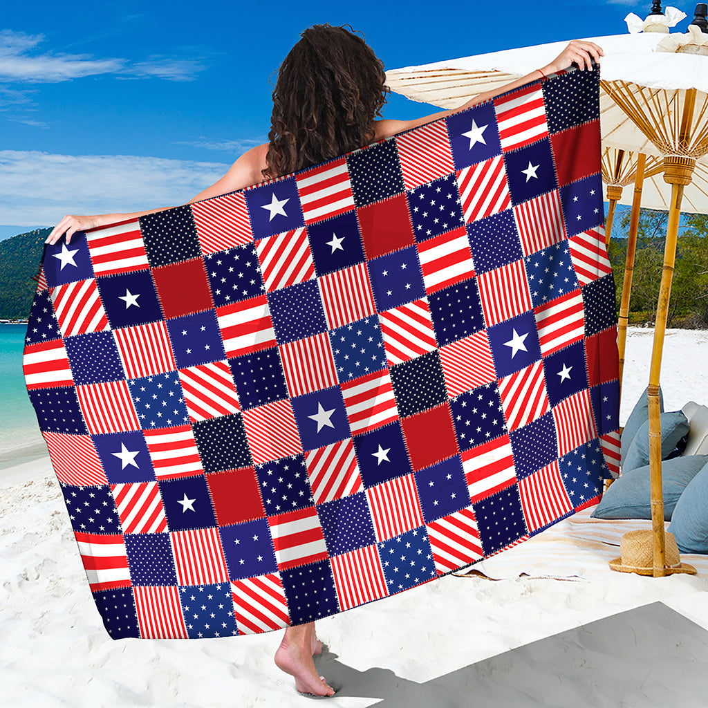 American Patriotic Patchwork Print Beach Sarong Wrap