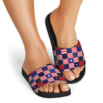 American Patriotic Patchwork Print Black Slide Sandals