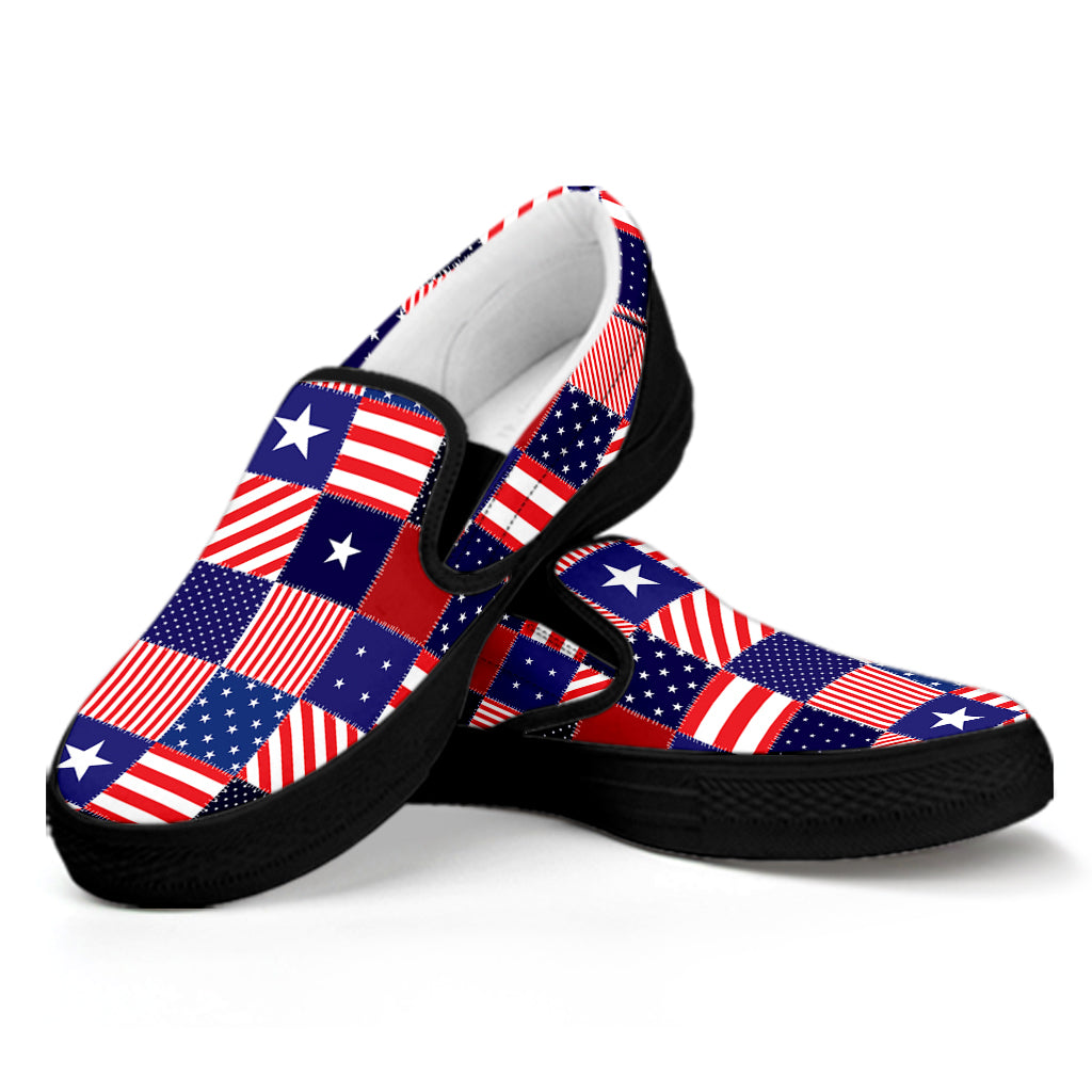 American Patriotic Patchwork Print Black Slip On Shoes