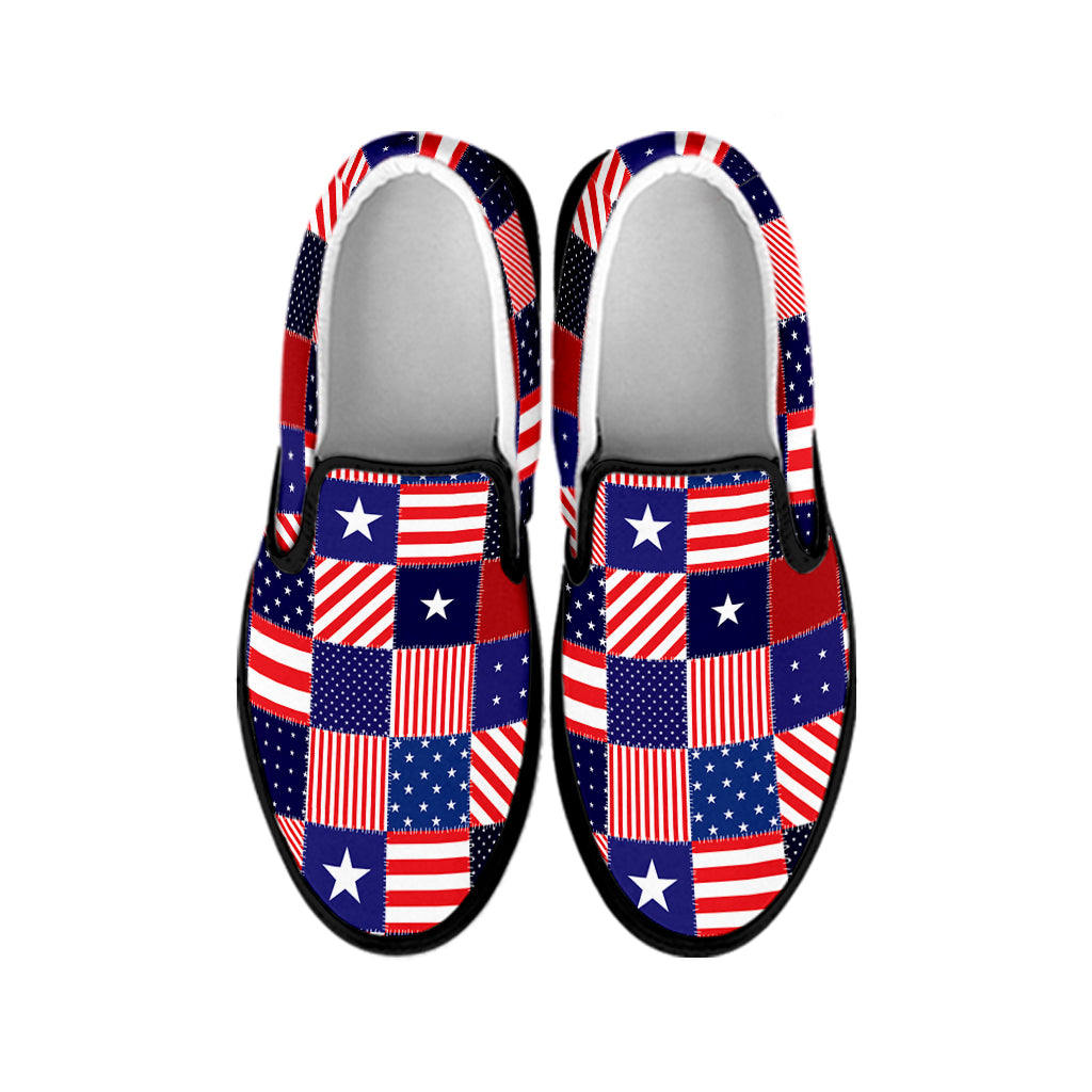 American Patriotic Patchwork Print Black Slip On Shoes