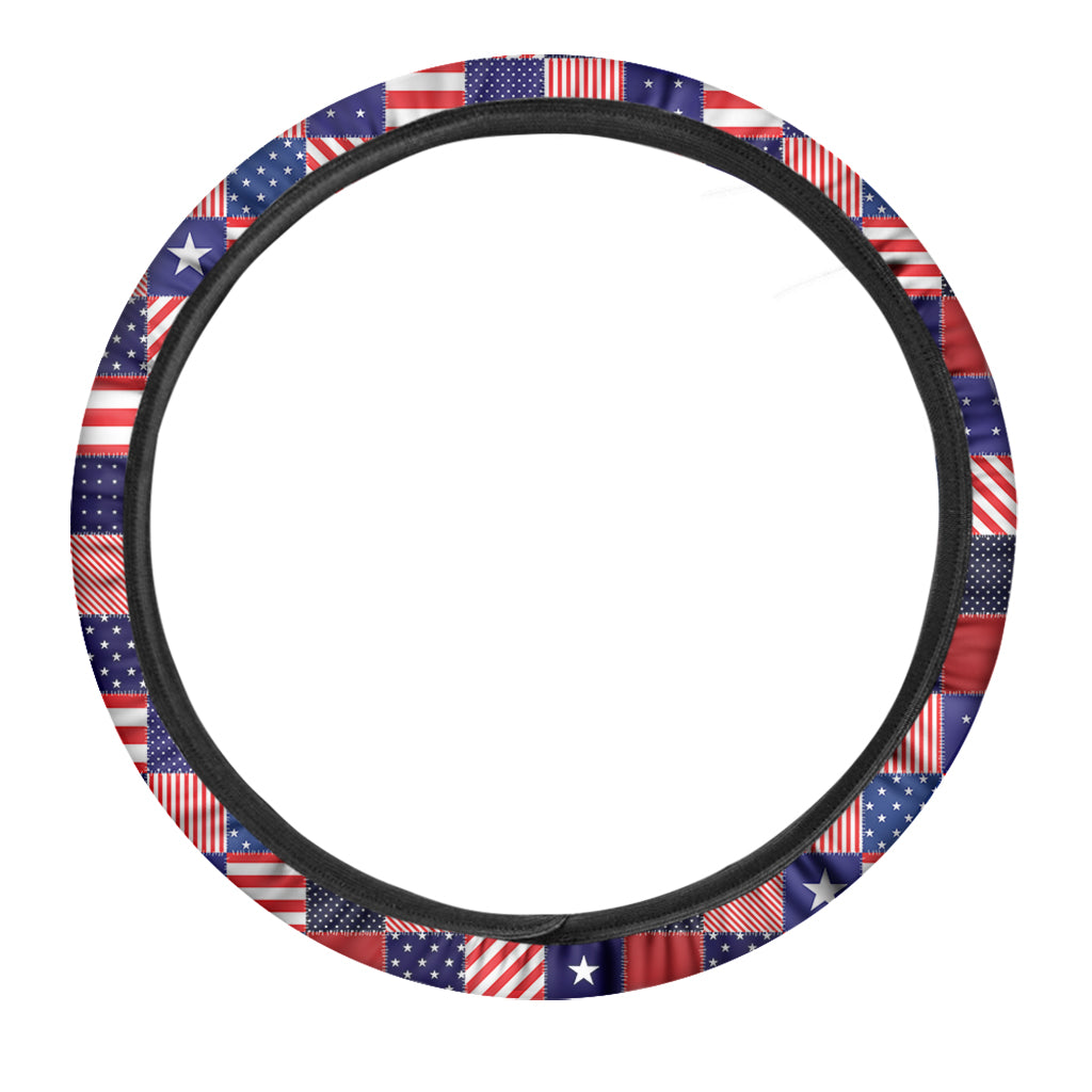 American Patriotic Patchwork Print Car Steering Wheel Cover