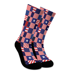 American Patriotic Patchwork Print Crew Socks