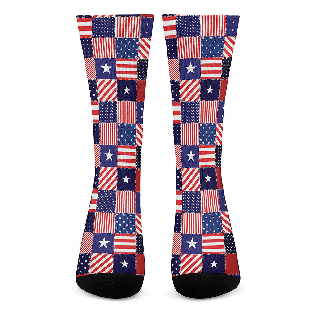 American Patriotic Patchwork Print Crew Socks