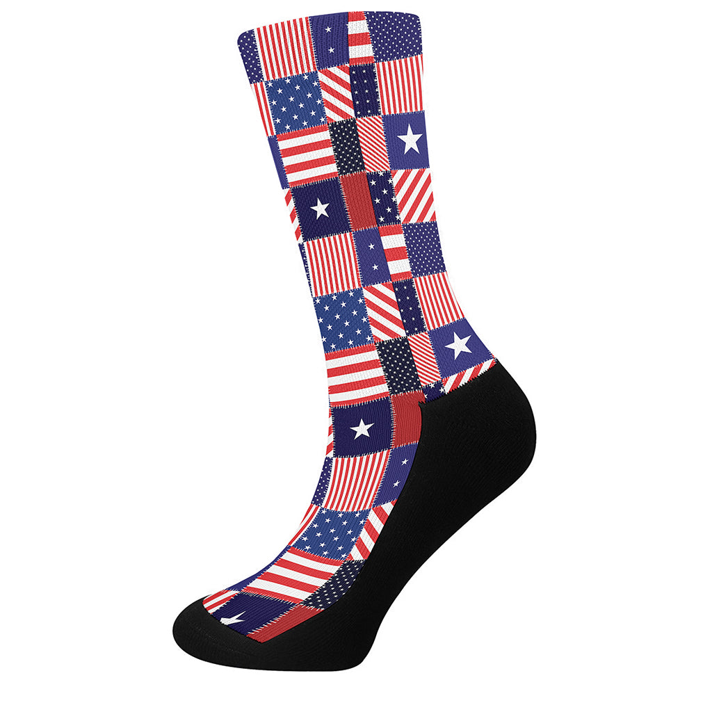 American Patriotic Patchwork Print Crew Socks