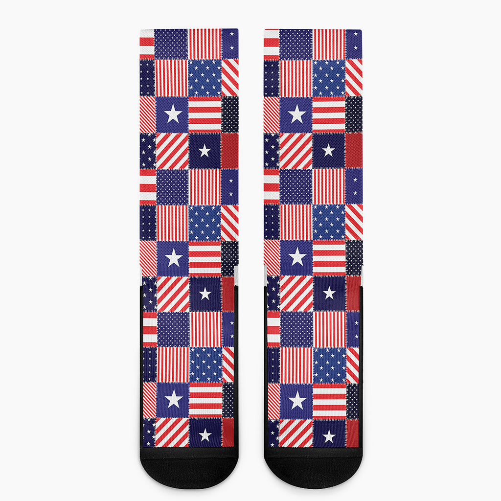 American Patriotic Patchwork Print Crew Socks