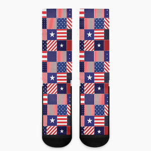 American Patriotic Patchwork Print Crew Socks