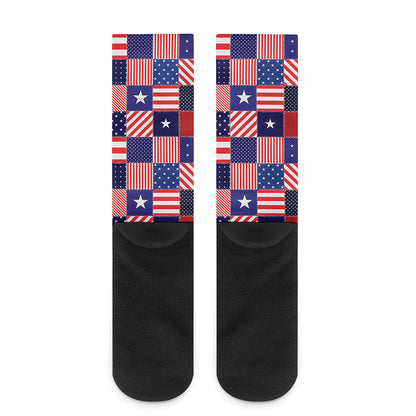 American Patriotic Patchwork Print Crew Socks
