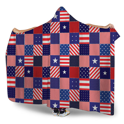 American Patriotic Patchwork Print Hooded Blanket