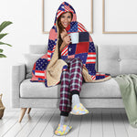 American Patriotic Patchwork Print Hooded Blanket