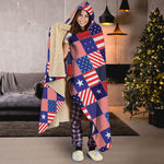 American Patriotic Patchwork Print Hooded Blanket