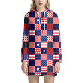 American Patriotic Patchwork Print Pullover Hoodie Dress